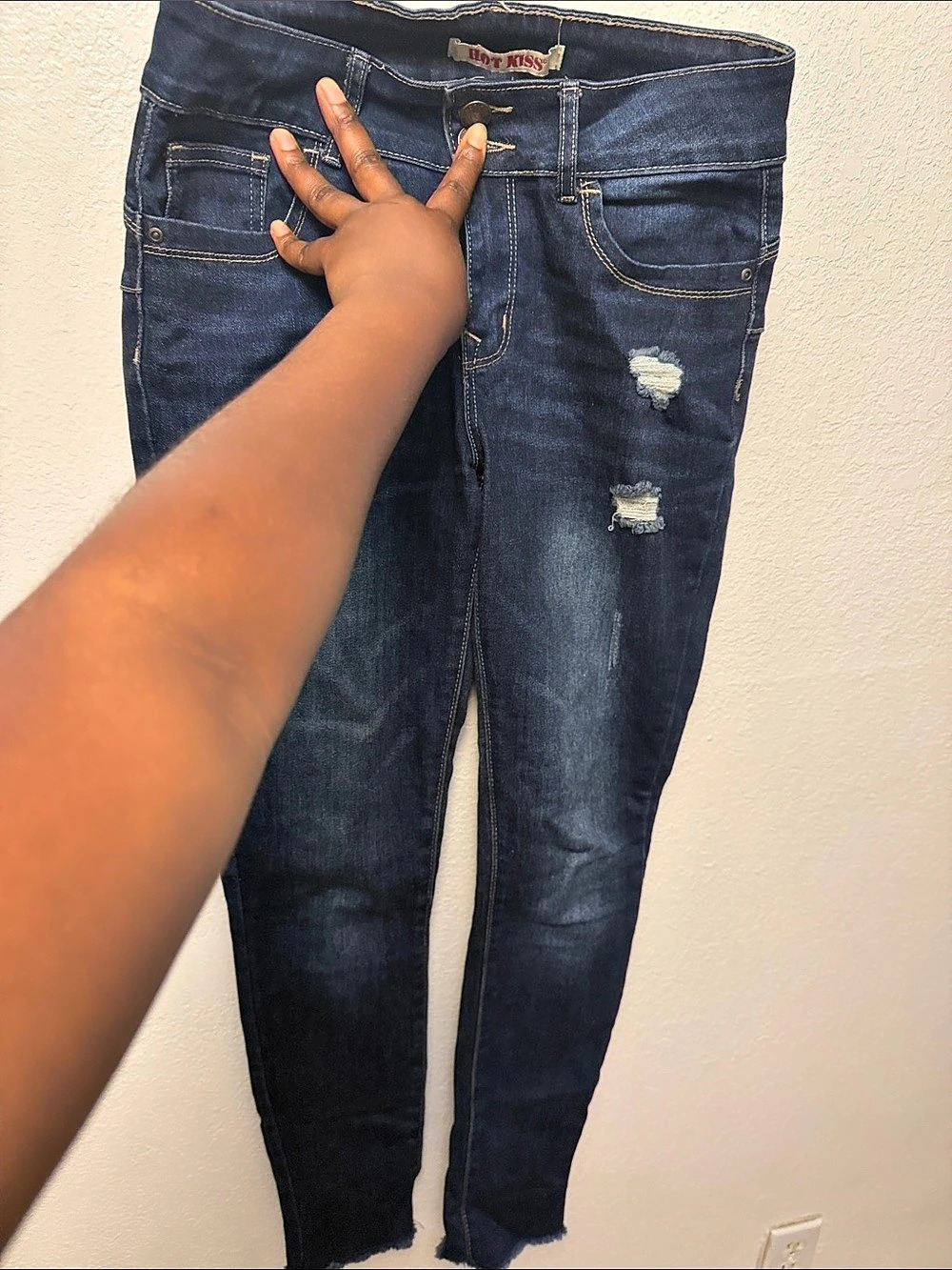 Hot Kiss Women's Distressed Skinny Jeans in Blue